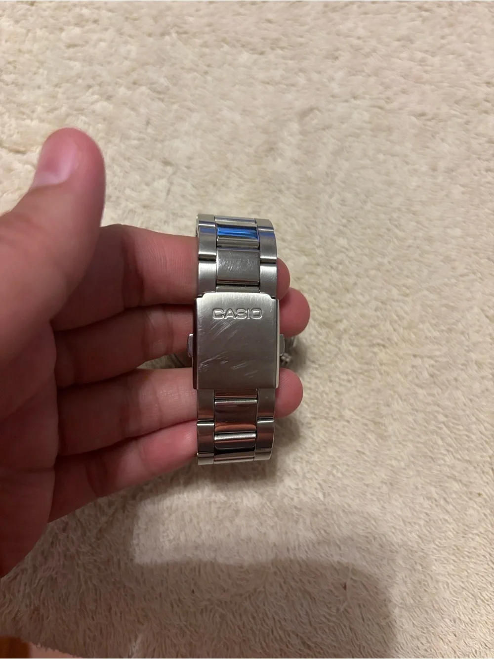 Casio Men's Black Dial Silver Stainless Steel Watch with Orange Accents